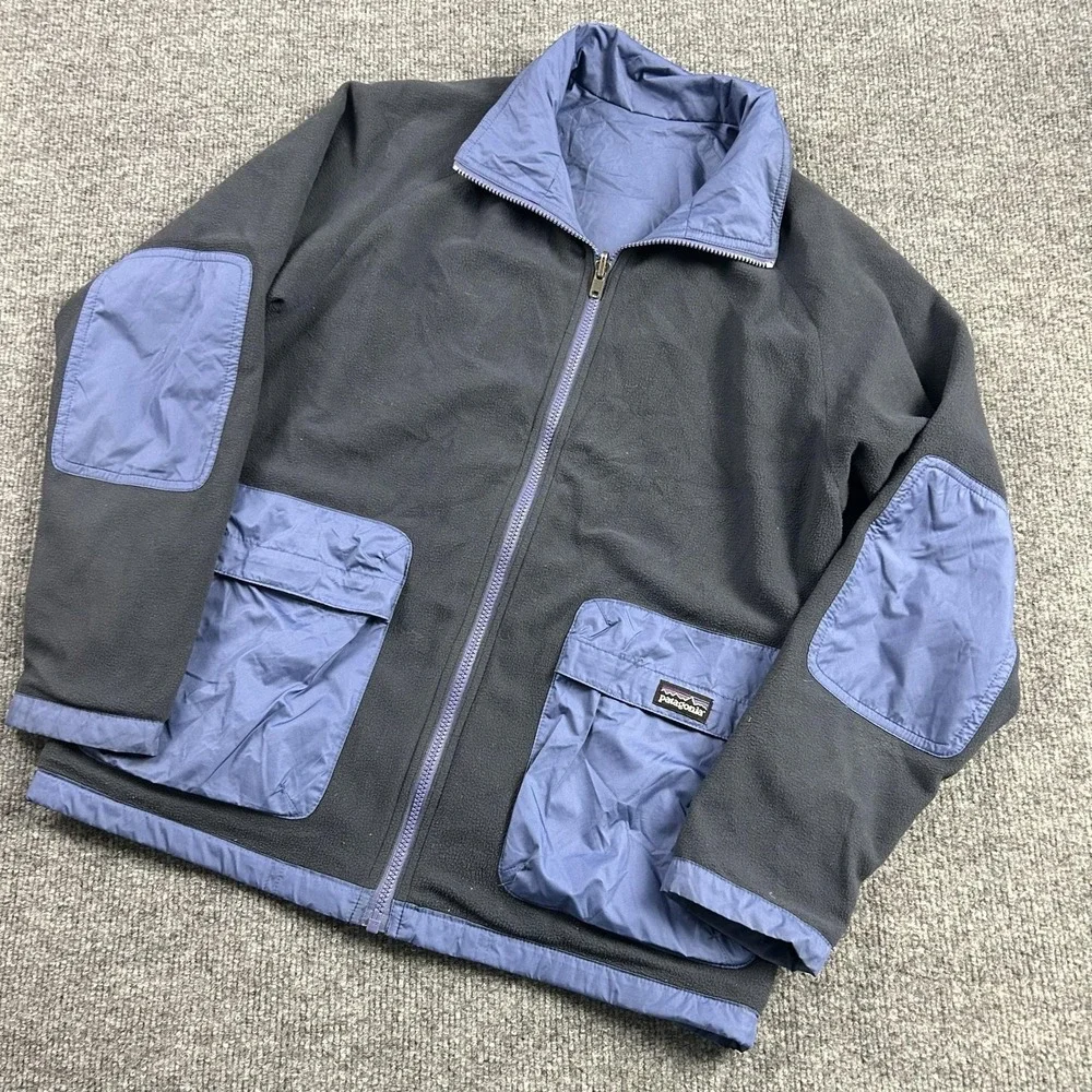 Patagonia Jacket Kids XL Blue Reversible Fleece Lined Zip Windbreaker